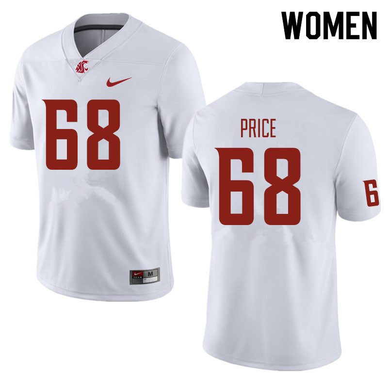 Women #68 Jimmy Price Washington State Cougars Football Jerseys Sale-White